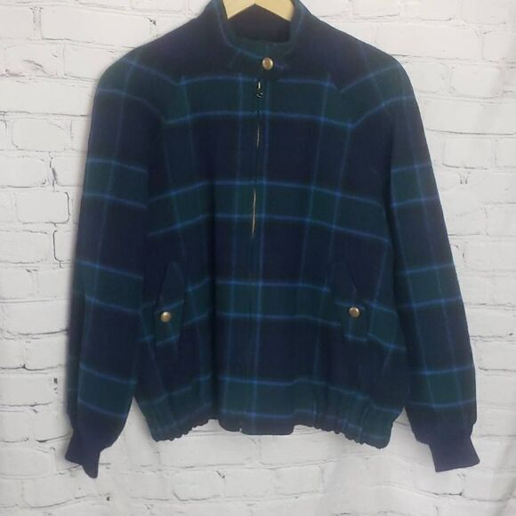 Vintage Women Pendleton 100% Wool Green and Blue Plaid Jacket - Picture 2 of 12